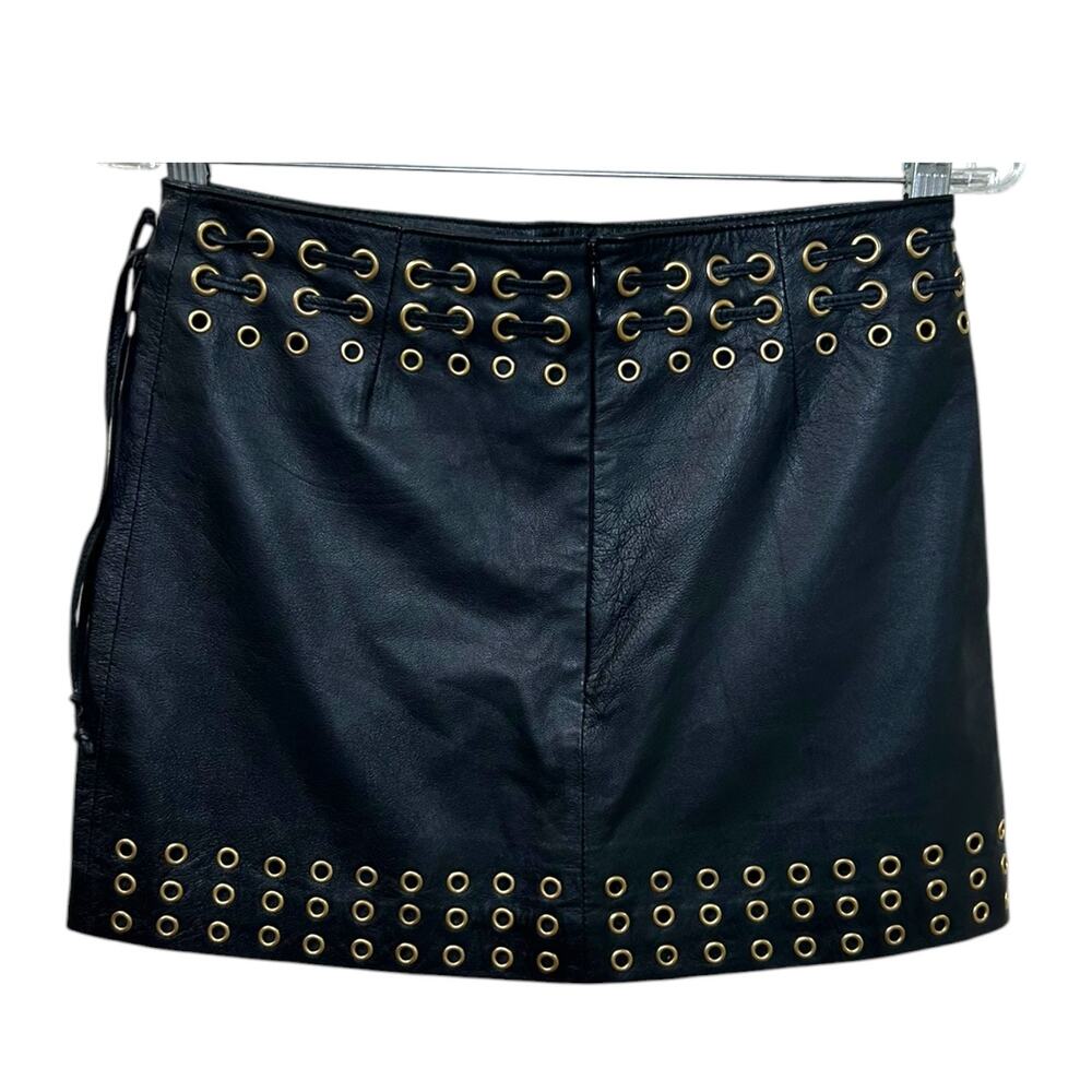 Rat & Boa, Women's Leather Grommet Mini Skirt, Side Ties, Lace-Up, Black, Small - Picture 3 of 9